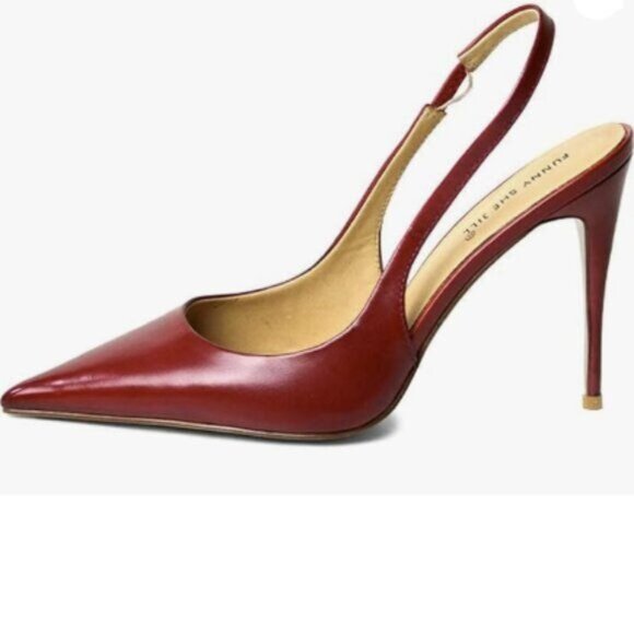 FSJ Women's Pointed Toe Stiletto Pumps Chic Slingback High Heels Red - Picture 1 of 7